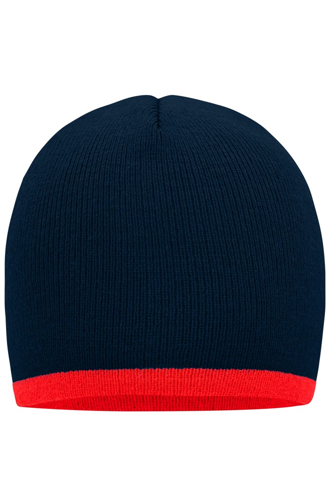 Beanie with Contrasting Border - Navy/red (ca. Pantone 296C
1788C)
