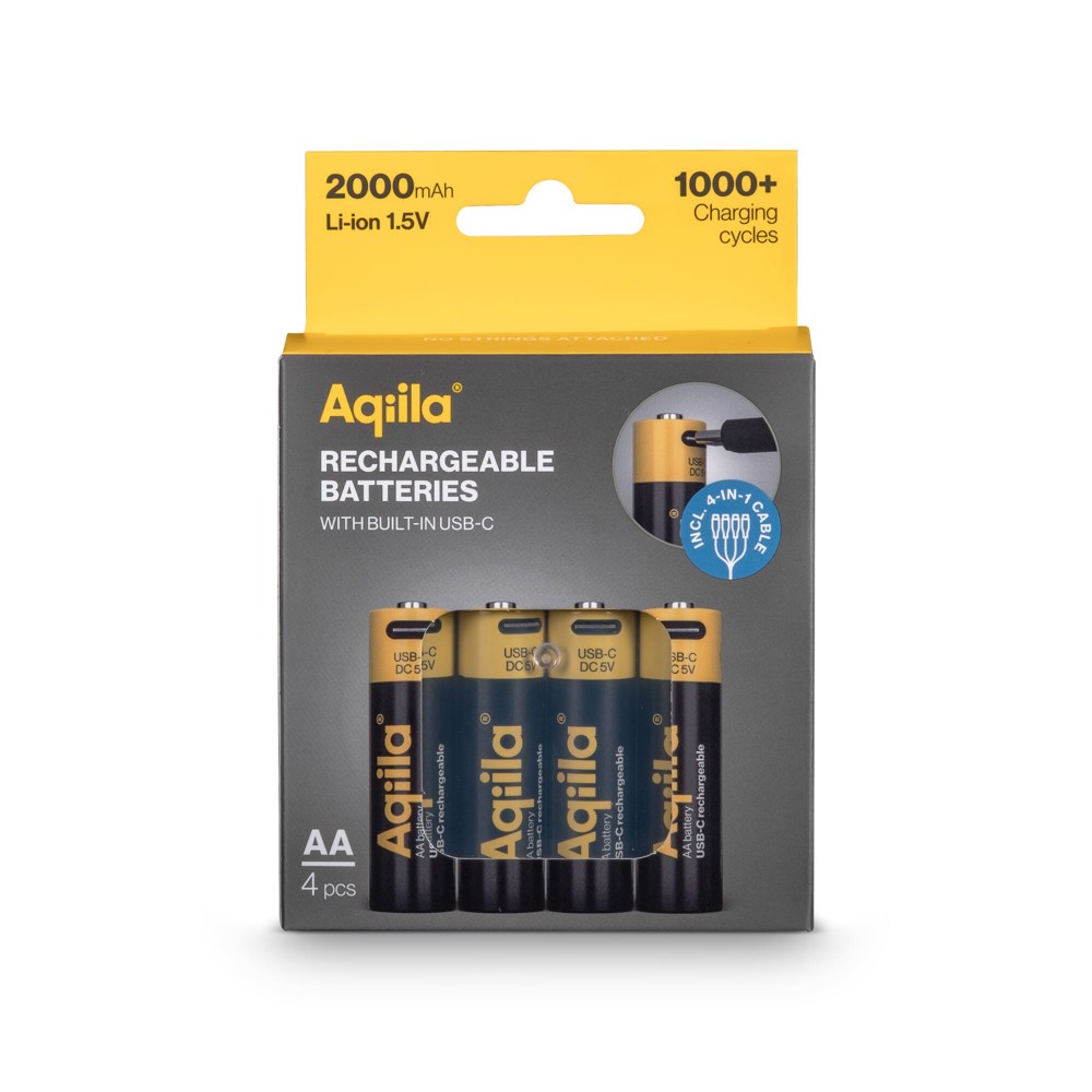 Aqiila wiederaufladbare USB-C-Batterien AA 2000 mAh, 4er-Pack